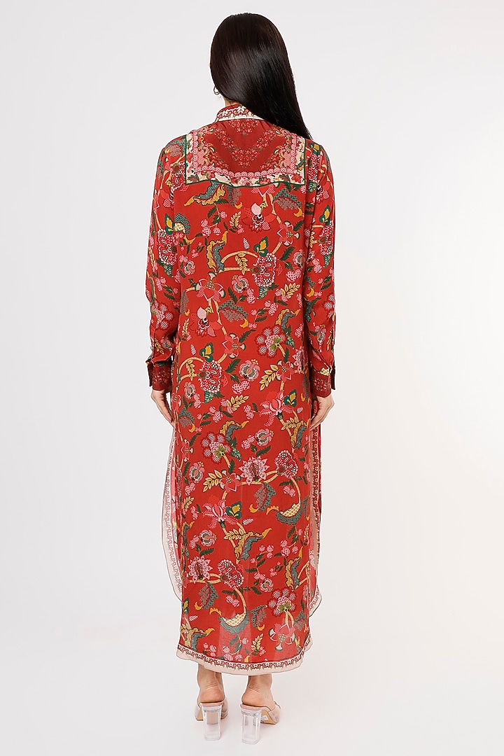 Red Crepe Printed & Embroidered Tunic by SIDDHARTHA BANSAL at Pernia's Pop Up Shop