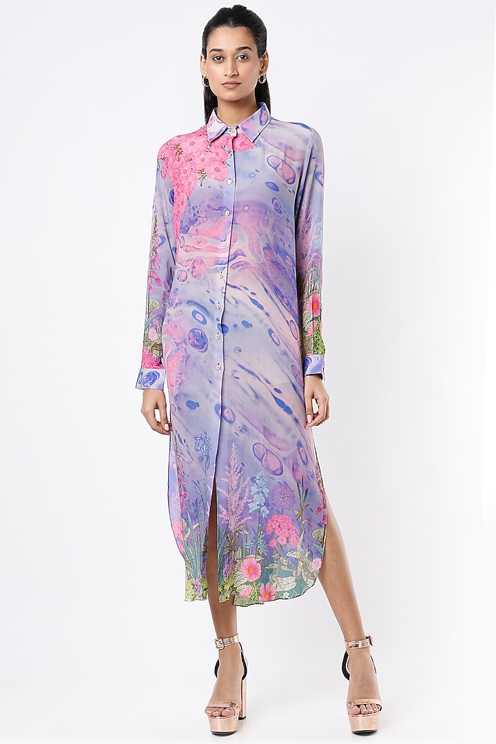 Purple Digital Printed Shirt Dress by SIDDHARTHA BANSAL