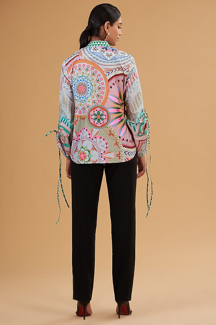 Green Cotton Poplin 3D Floral Embroidered & Digital Printed Shirt by SIDDHARTHA BANSAL at Pernia's Pop Up Shop