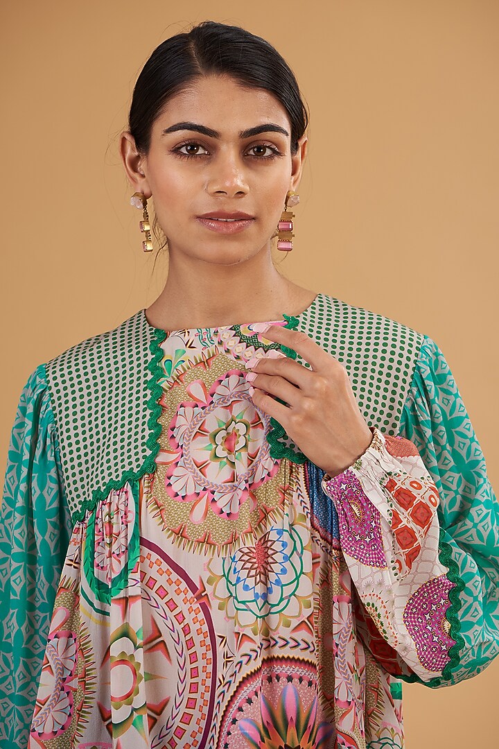 Green & Pink Pure Crepe Digital Printed Shirt by SIDDHARTHA BANSAL at Pernia's Pop Up Shop