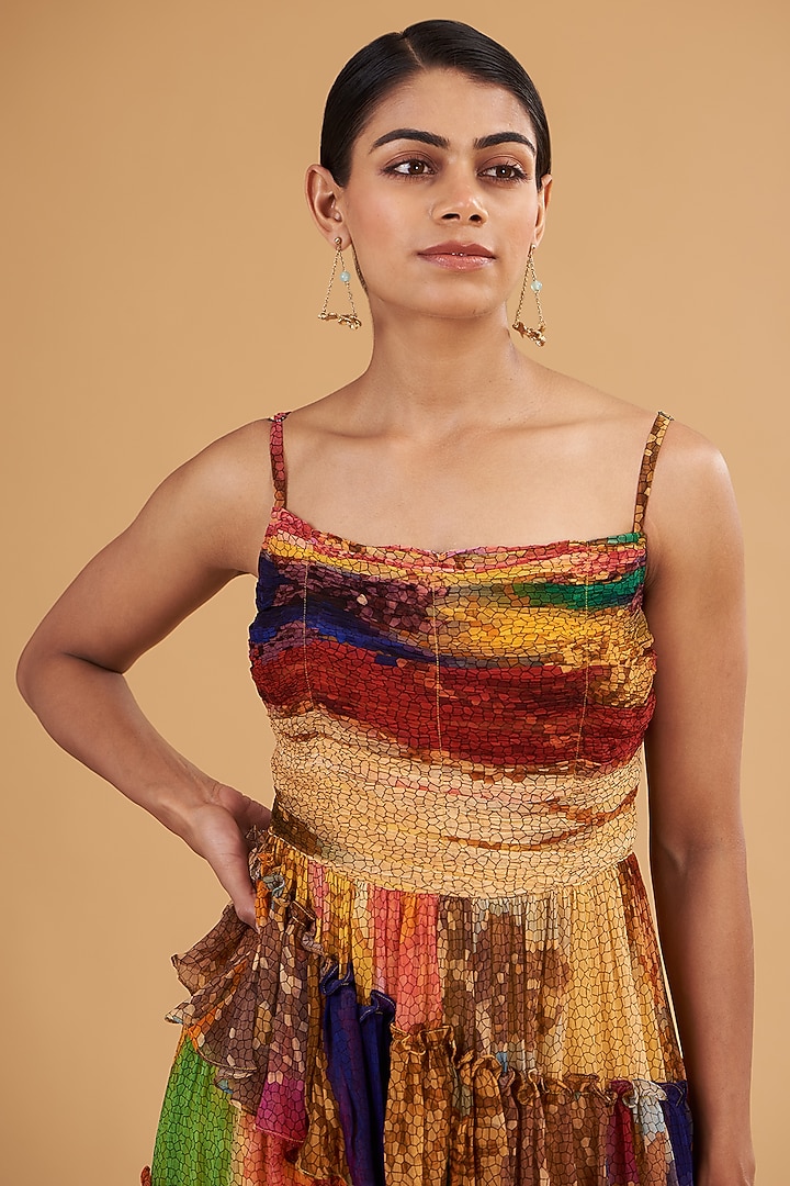 Multi-Colored Chiffon Digital Printed Ruffled Vacation Dress by SIDDHARTHA BANSAL at Pernia's Pop Up Shop