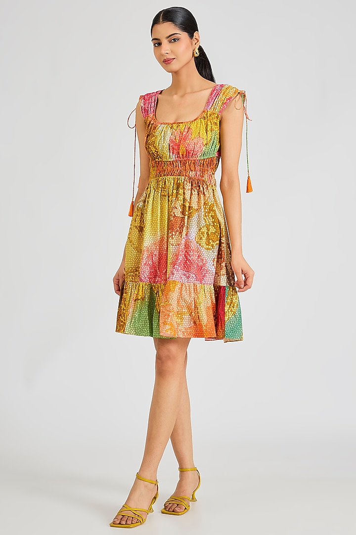 Multi-Colored Cotton Poplin Printed Vacation Dress by SIDDHARTHA BANSAL at Pernia's Pop Up Shop