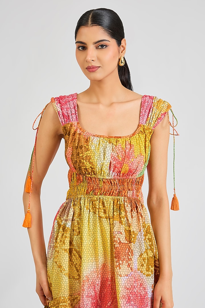 Multi-Colored Cotton Poplin Printed Vacation Dress by SIDDHARTHA BANSAL at Pernia's Pop Up Shop