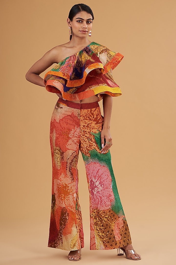 Multi-Colored Chiffon & Cotton Digital Printed Co-Ord Set by SIDDHARTHA BANSAL