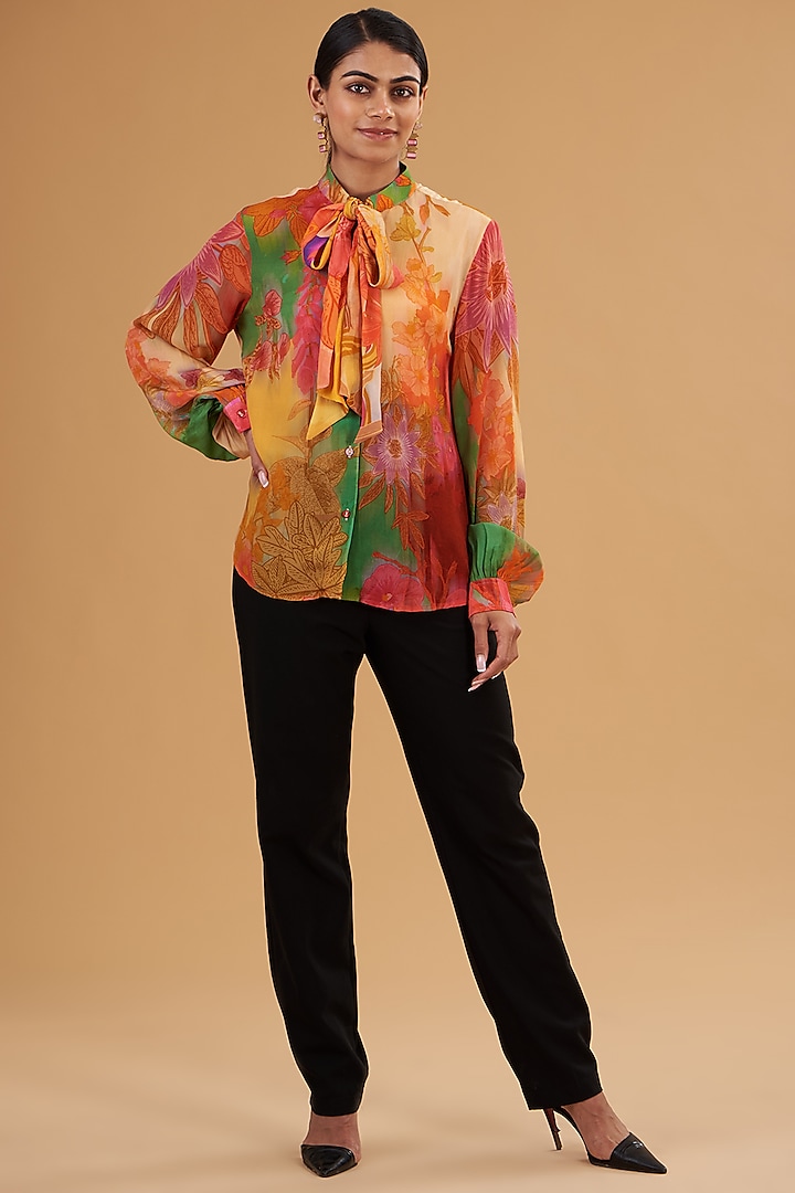 Multi-Colored Pure Crepe Digital Printed Shirt by SIDDHARTHA BANSAL