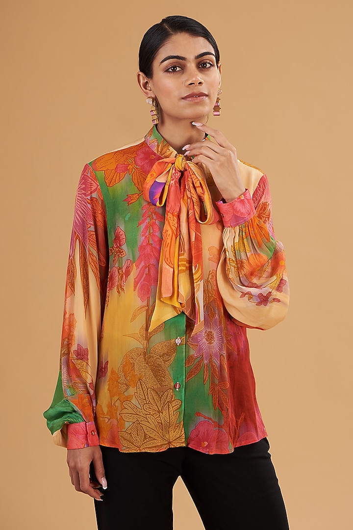 Multi-Colored Pure Crepe Digital Printed Shirt by SIDDHARTHA BANSAL at Pernia's Pop Up Shop