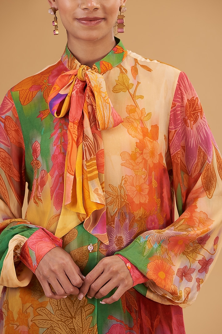 Multi-Colored Pure Crepe Digital Printed Shirt by SIDDHARTHA BANSAL at Pernia's Pop Up Shop