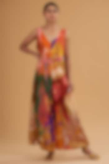 Multi-Colored Pure Crepe Digital Printed Jumpsuit With Belt by SIDDHARTHA BANSAL