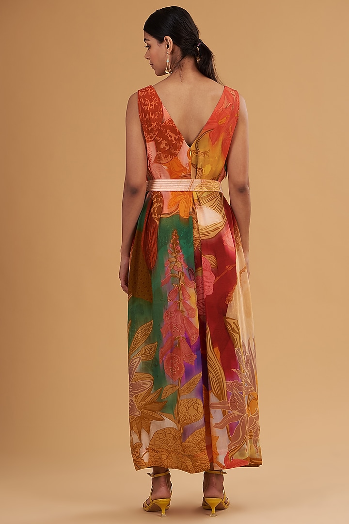 Multi-Colored Pure Crepe Digital Printed Jumpsuit With Belt by SIDDHARTHA BANSAL at Pernia's Pop Up Shop