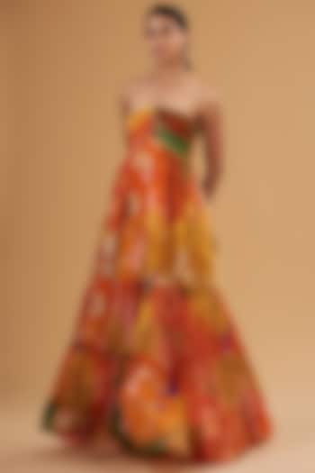 Multi-Colored Pure Crepe Digital Printed Tiered Dress by SIDDHARTHA BANSAL