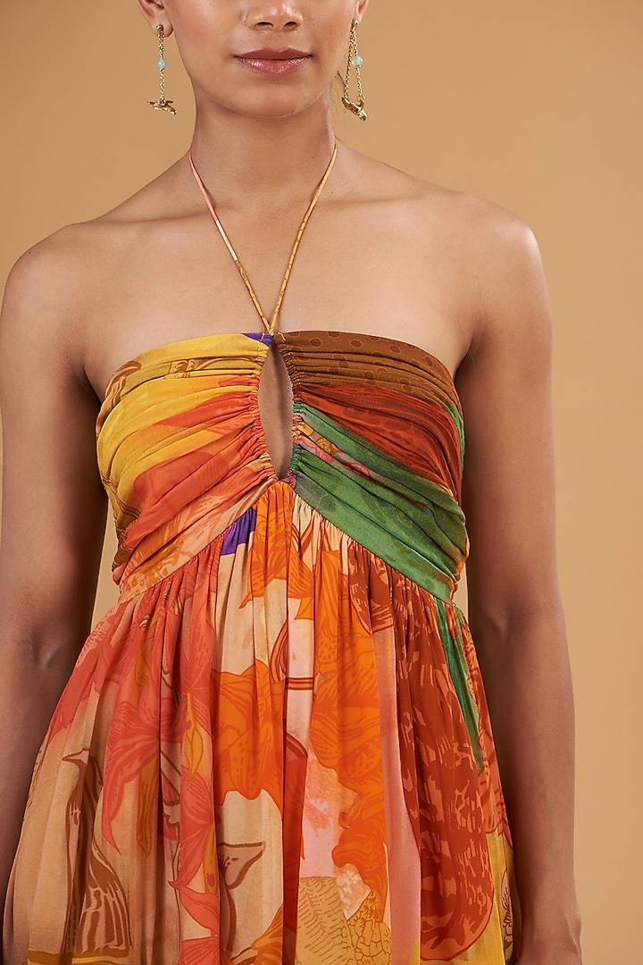 Multi-Colored Pure Crepe Digital Printed Tiered Vacation Dress by SIDDHARTHA BANSAL at Pernia's Pop Up Shop