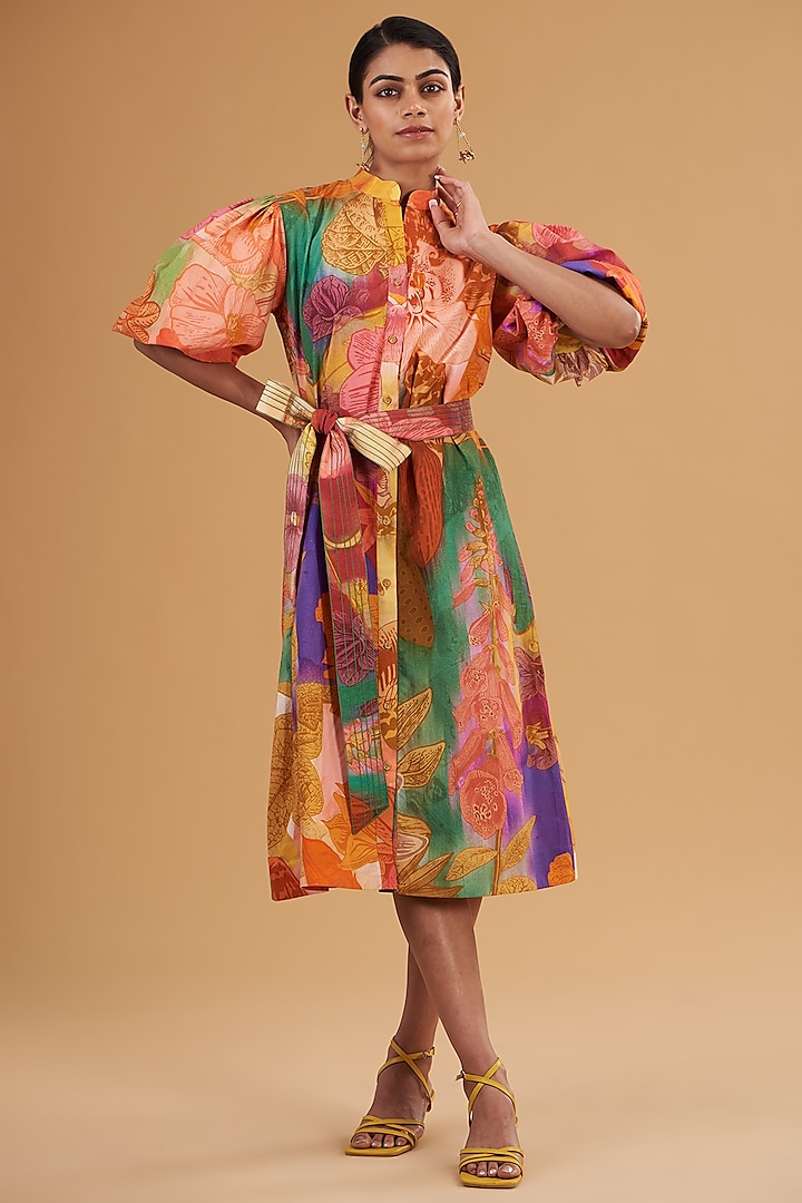 Multi-Colored Cotton Digital Printed Midi Dress by SIDDHARTHA BANSAL at Pernia's Pop Up Shop