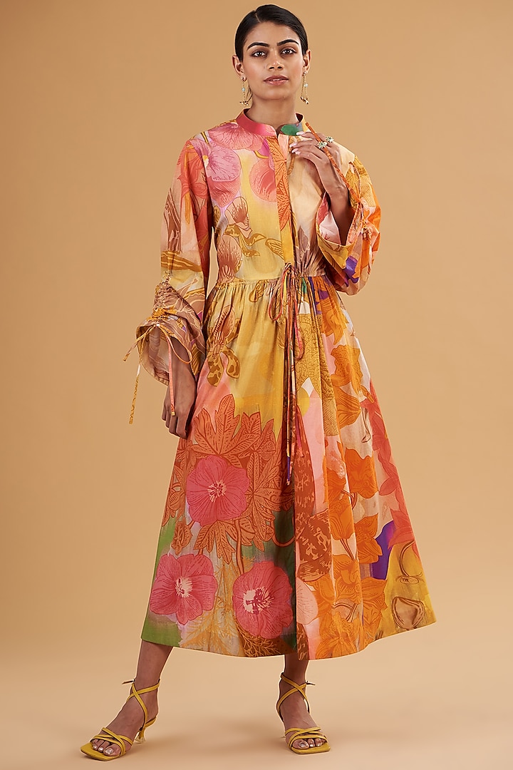 Multi-Colored Cotton Digital Printed Midi Dress by SIDDHARTHA BANSAL