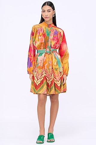 Multi-Colored Cotton Poplin Printed Dress by Siddhartha Bansal