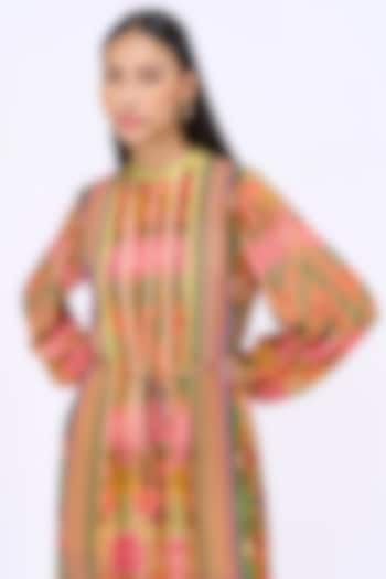 Multi-Colored Crepe Printed & Embroidered Kaftan Vacation Dress by SIDDHARTHA BANSAL at Pernia's Pop Up Shop