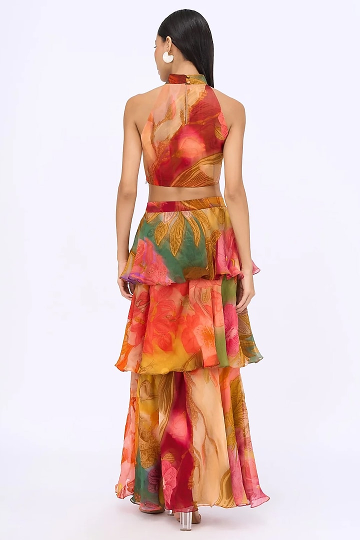 Multi-Colored Silk Organza Printed Layered Skirt Set by SIDDHARTHA BANSAL at Pernia's Pop Up Shop