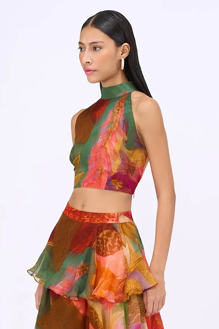 Multi-Colored Silk Organza Printed Layered Skirt Set by SIDDHARTHA BANSAL at Pernia's Pop Up Shop
