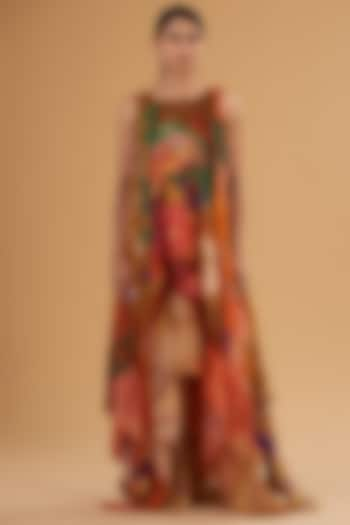 Multi-Colored Organza & Pure Crepe Digital Printed High-Low Dress by SIDDHARTHA BANSAL