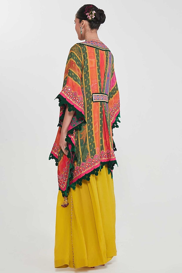 Mustard Orange Habutai Silk Mirror Hand Embroidered Kaftan Set by SIDDHARTHA BANSAL at Pernia's Pop Up Shop