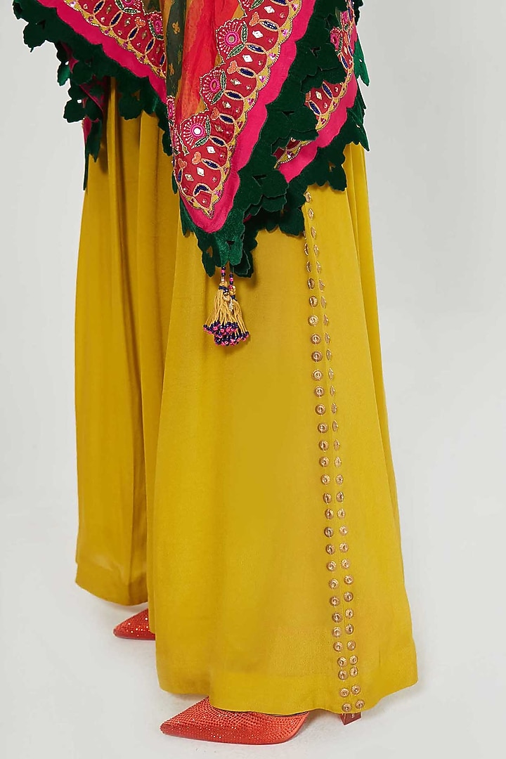 Mustard Orange Habutai Silk Mirror Hand Embroidered Kaftan Set by SIDDHARTHA BANSAL at Pernia's Pop Up Shop