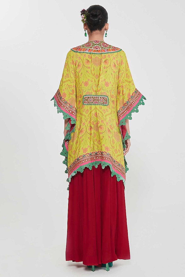 Yellow Habutai Silk Mirror Hand Embroidered Kaftan Set by SIDDHARTHA BANSAL at Pernia's Pop Up Shop