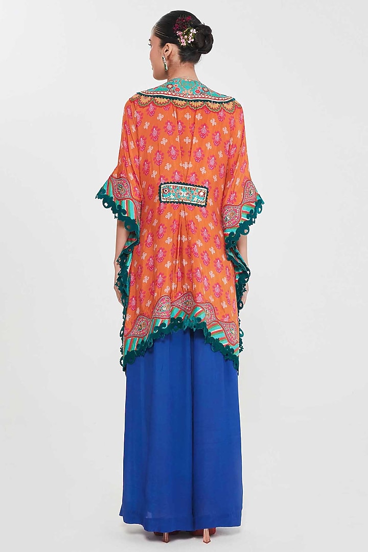 Rust Orange Habutai Silk Mirror Hand Embroidered Kaftan Set by SIDDHARTHA BANSAL at Pernia's Pop Up Shop