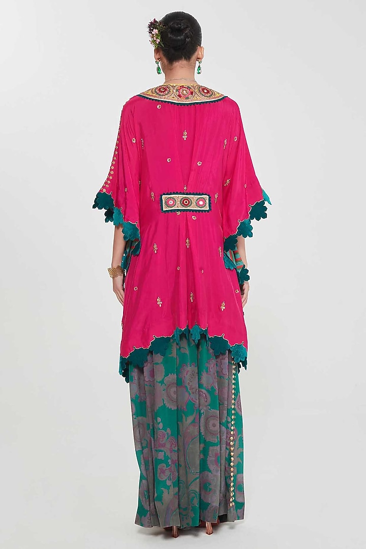 Rani Pink Habutai Silk Mirror Hand Embroidered Kaftan Set by SIDDHARTHA BANSAL at Pernia's Pop Up Shop