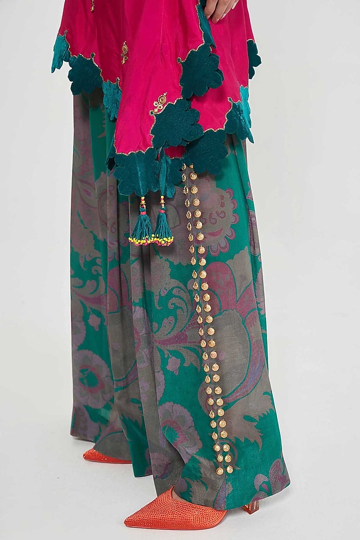 Rani Pink Habutai Silk Mirror Hand Embroidered Kaftan Set by SIDDHARTHA BANSAL at Pernia's Pop Up Shop