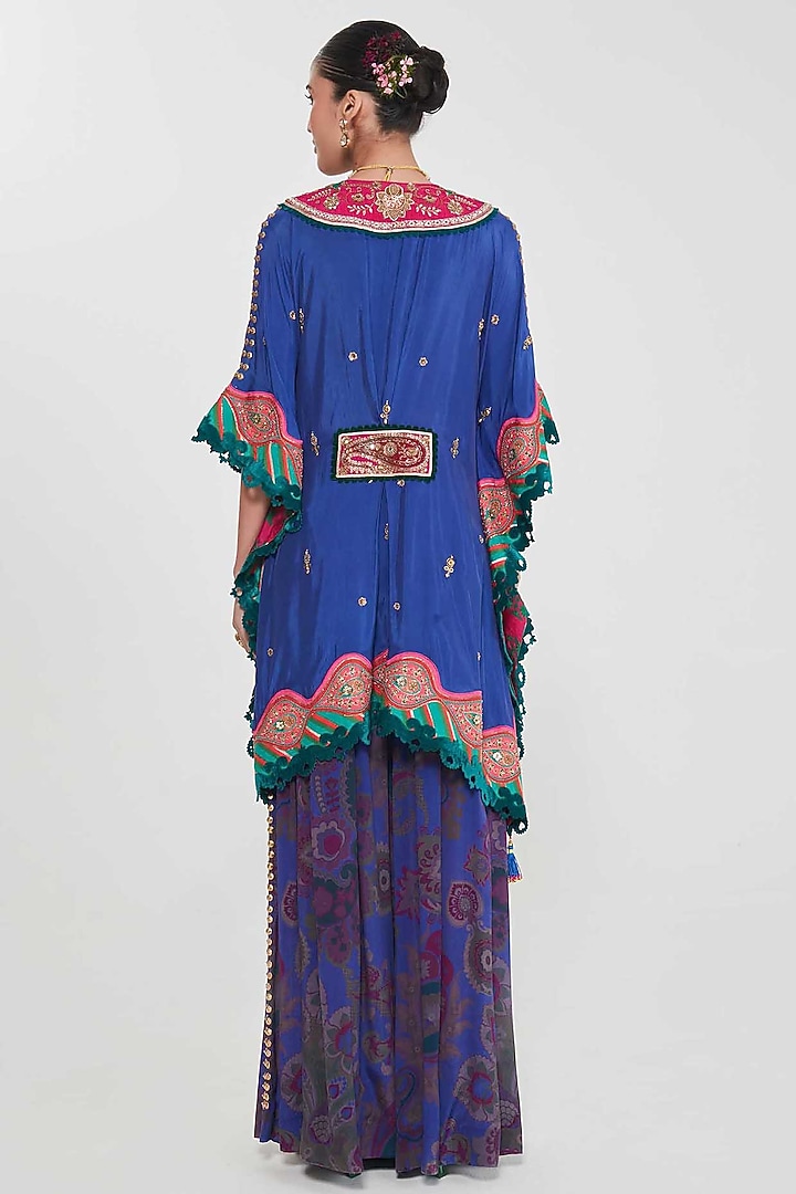 Ink Blue Habutai Silk Mirror Hand Embroidered Kaftan Set by SIDDHARTHA BANSAL at Pernia's Pop Up Shop