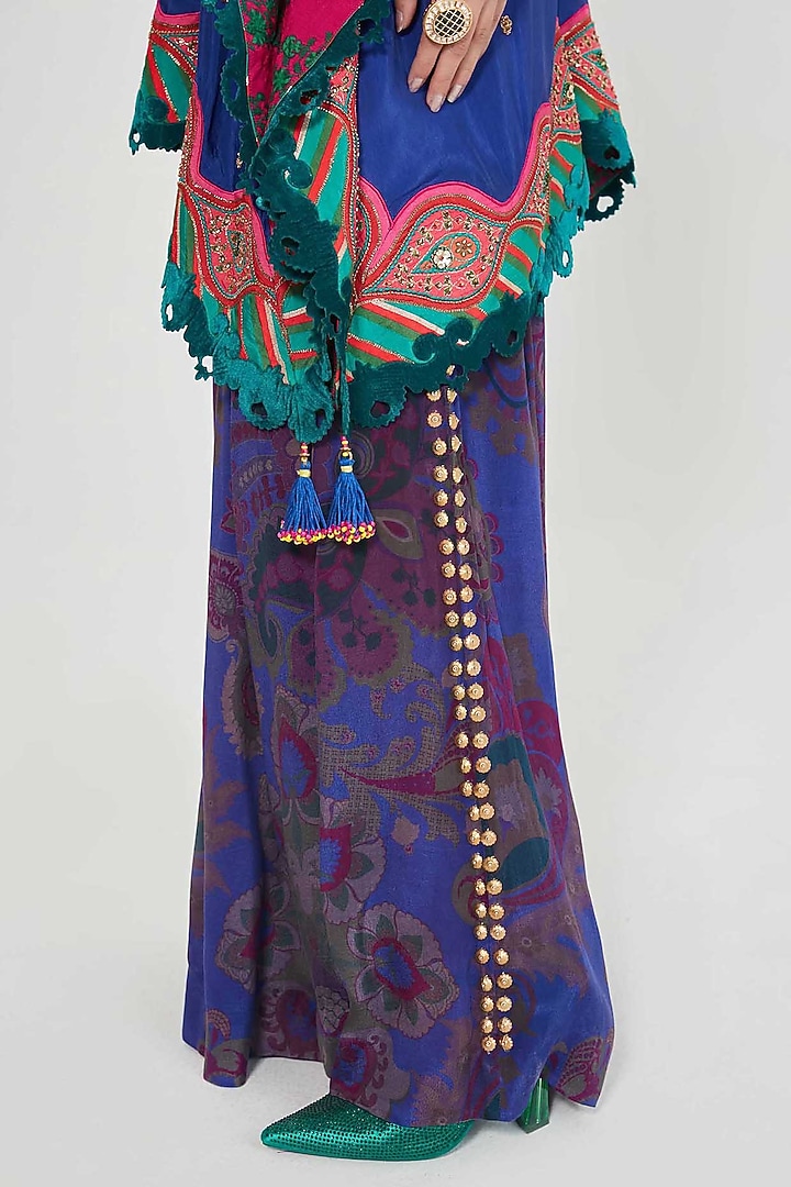 Ink Blue Habutai Silk Mirror Hand Embroidered Kaftan Set by SIDDHARTHA BANSAL at Pernia's Pop Up Shop