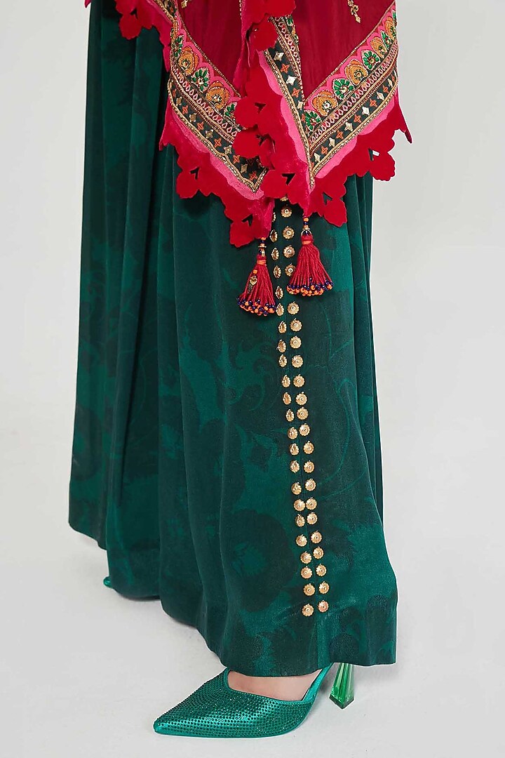 Cherry Red Habutai Silk Mirror Hand Embroidered Kaftan Set by SIDDHARTHA BANSAL at Pernia's Pop Up Shop