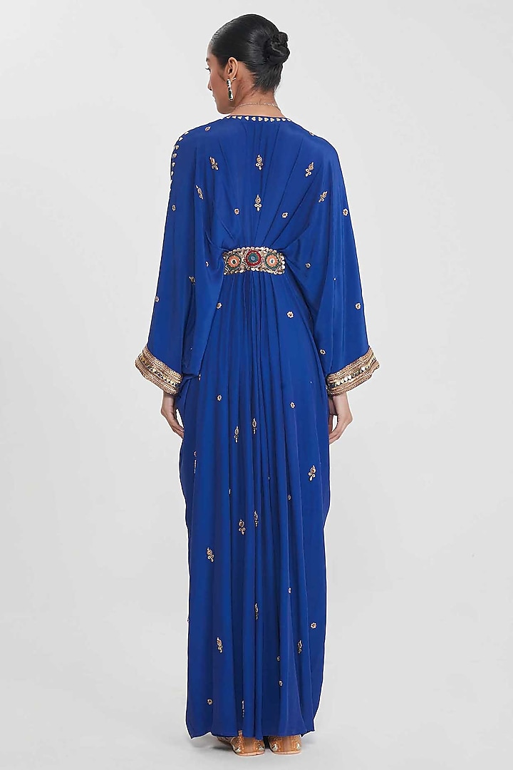 Ink Blue Crepe Hand Embellished Pleated Kaftan by SIDDHARTHA BANSAL at Pernia's Pop Up Shop