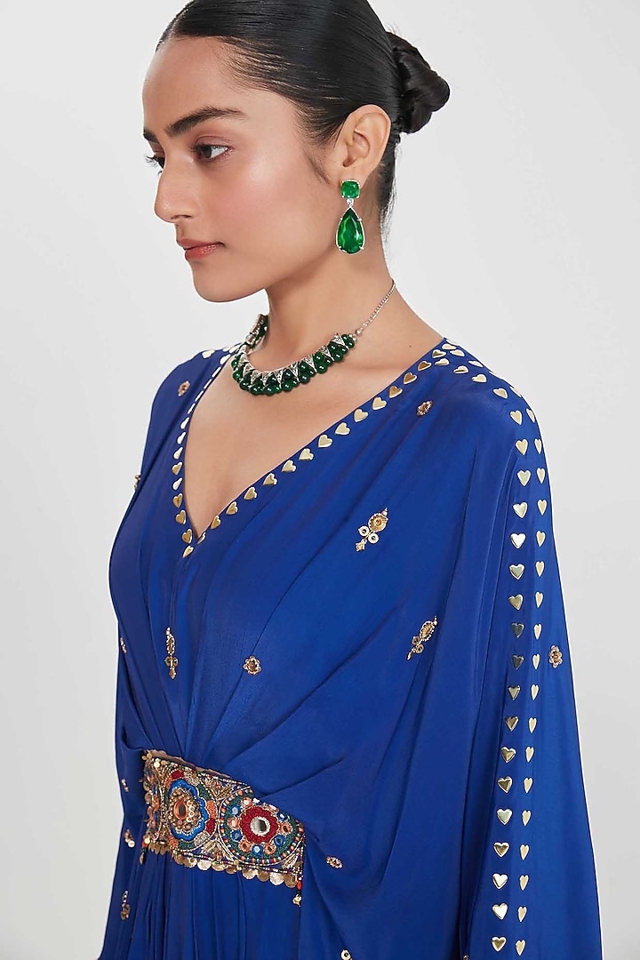 Ink Blue Crepe Hand Embellished Pleated Kaftan by SIDDHARTHA BANSAL at Pernia's Pop Up Shop