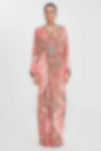 Blush Pink Crepe Paisley Printed & Hand Embellished Pleated Kaftan by SIDDHARTHA BANSAL at Pernia's Pop Up Shop