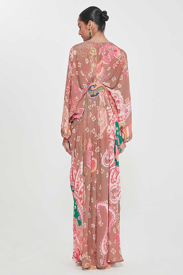 Blush Pink Crepe Paisley Printed & Hand Embellished Pleated Kaftan by SIDDHARTHA BANSAL at Pernia's Pop Up Shop