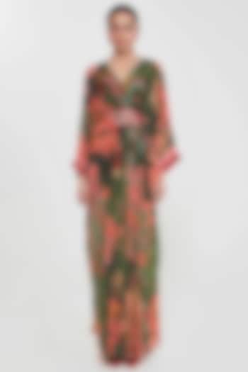 Barsaat Green Crepe Paisley Printed & Hand Embellished Pleated Kaftan by SIDDHARTHA BANSAL at Pernia's Pop Up Shop