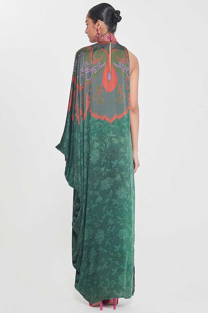 Royal Blue Satin Paisley Printed & Hand Embellished One-Shoulder Vacation Dress by SIDDHARTHA BANSAL at Pernia's Pop Up Shop