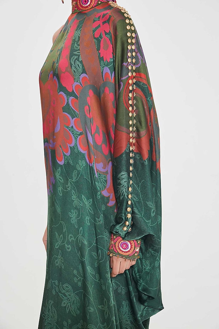 Royal Blue Satin Paisley Printed & Hand Embellished One-Shoulder Vacation Dress by SIDDHARTHA BANSAL at Pernia's Pop Up Shop