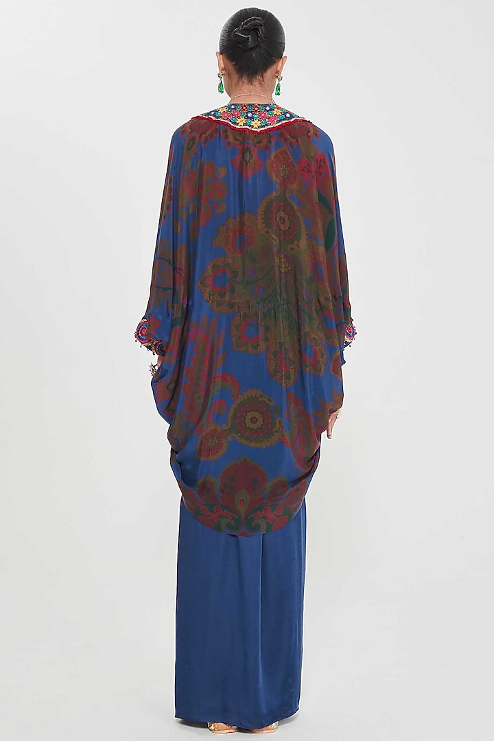 Midnight Blue Satin Draped Skirt Set by SIDDHARTHA BANSAL at Pernia's Pop Up Shop