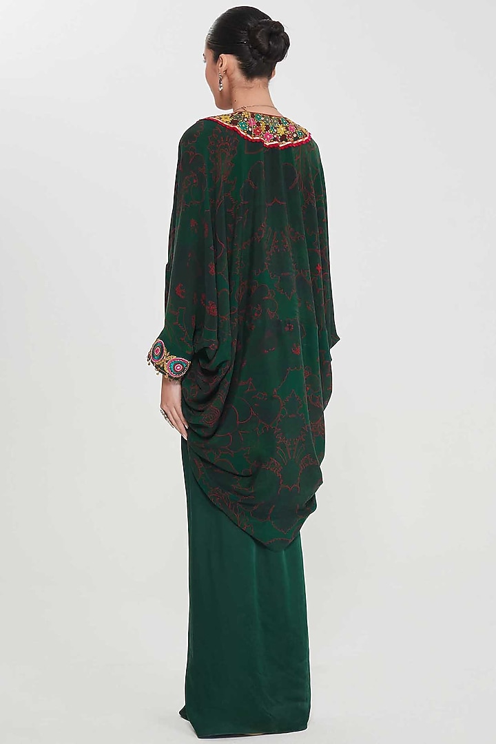 Emerald Green Satin Draped Skirt Set by SIDDHARTHA BANSAL at Pernia's Pop Up Shop