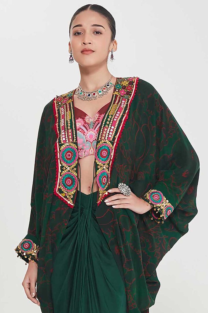 Emerald Green Satin Draped Skirt Set by SIDDHARTHA BANSAL at Pernia's Pop Up Shop