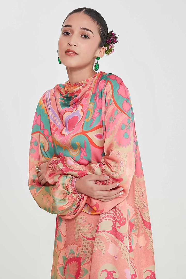 Blush Pink Crepe Printed Tiered Maxi Vacation Dress by SIDDHARTHA BANSAL at Pernia's Pop Up Shop
