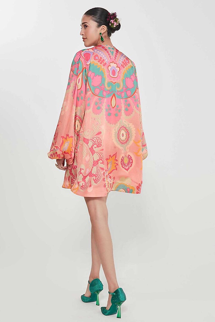 Blush Pink Satin Printed Mini Vacation Dress by SIDDHARTHA BANSAL at Pernia's Pop Up Shop