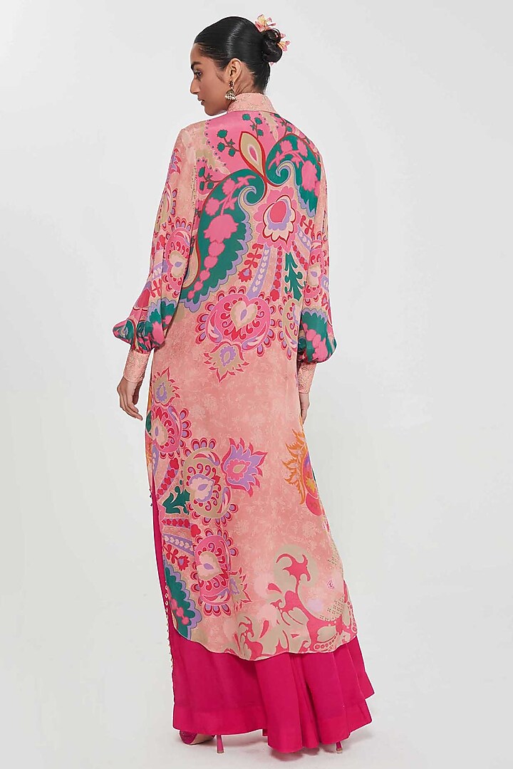 Blush Pink Crepe Printed & Hand Embroidered Tunic Set by SIDDHARTHA BANSAL at Pernia's Pop Up Shop