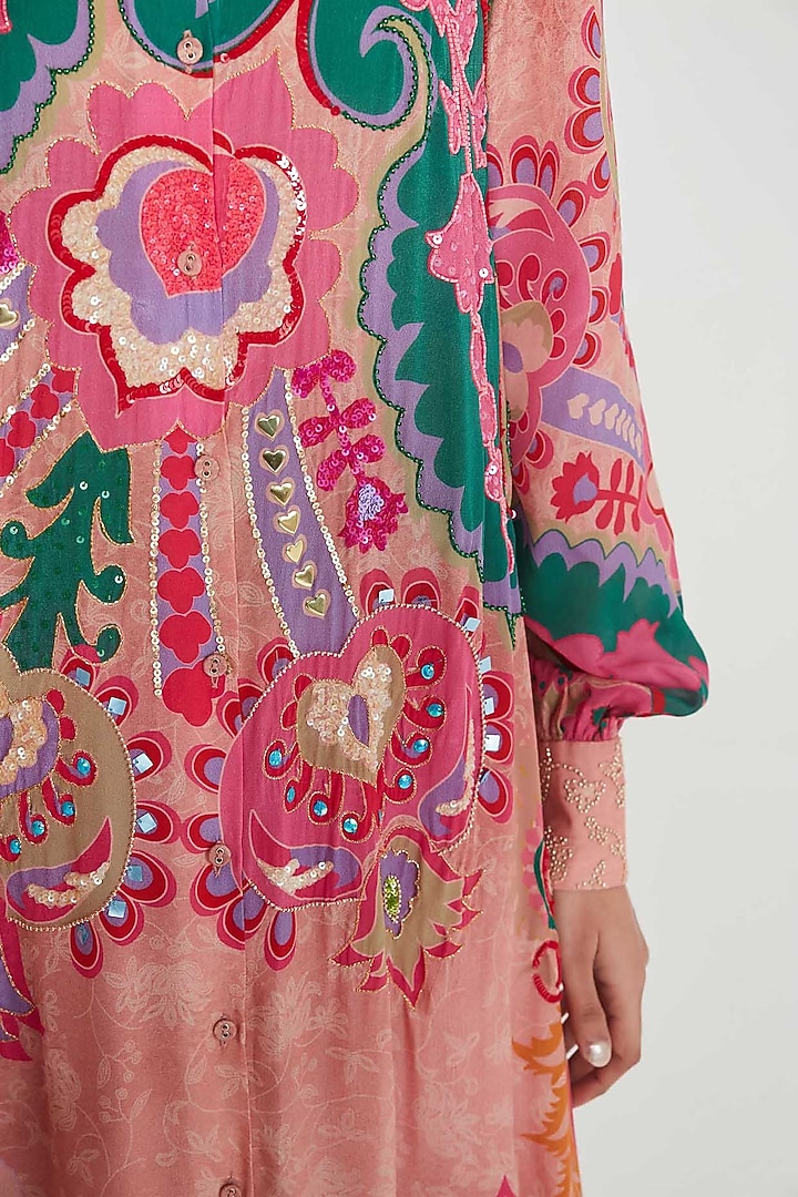 Blush Pink Crepe Printed & Hand Embroidered Tunic Set by SIDDHARTHA BANSAL at Pernia's Pop Up Shop