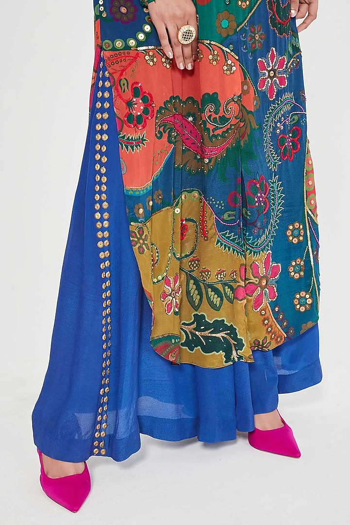 Multi-Colored Crepe Paisley Printed & Hand Embroidered Tunic Set by SIDDHARTHA BANSAL at Pernia's Pop Up Shop