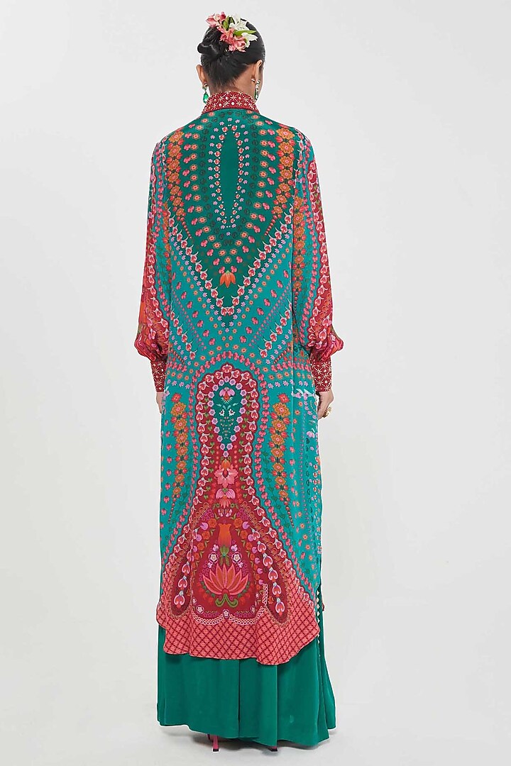 Multi-Colored Crepe Printed & Hand Embroidered Tunic Set by SIDDHARTHA BANSAL at Pernia's Pop Up Shop