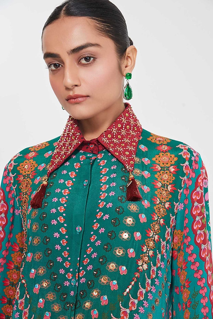 Multi-Colored Crepe Printed & Hand Embroidered Tunic Set by SIDDHARTHA BANSAL at Pernia's Pop Up Shop