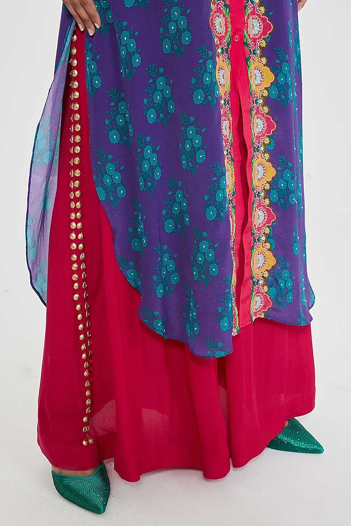 Midnight Blue Crepe Printed & Hand Embroidered Tunic Set by SIDDHARTHA BANSAL at Pernia's Pop Up Shop