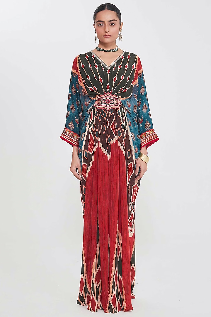 Multi-Colored Crepe Embroidered & Printed Kaftan by SIDDHARTHA BANSAL at Pernia's Pop Up Shop